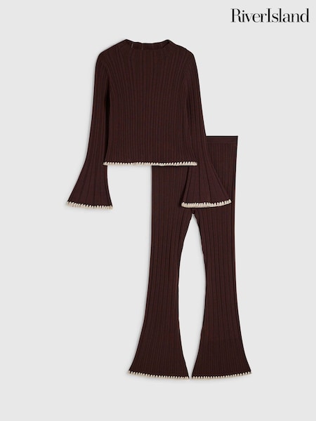 Brown - River Island Whipstitch Top & Kickflare Set