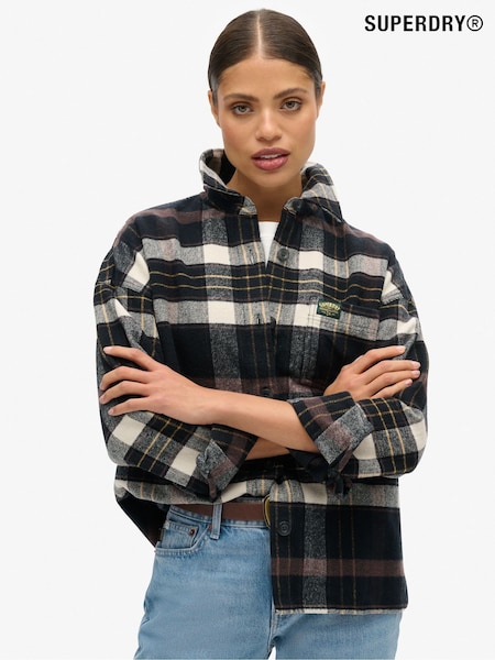 Superdry Chocolate/Black Check Check Flannel 100% Cotton Overshirt (675940) | €94