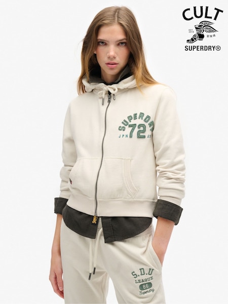 Superdry Turtledove Cream 100% Cotton Athletic Relaxed Crop Zip Hoodie (675942) | €69