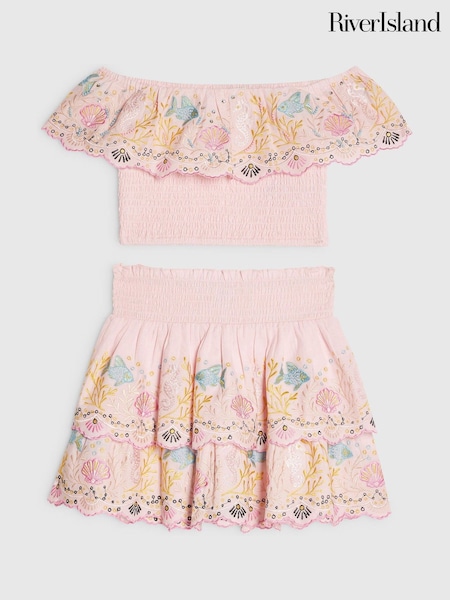 Pink - River Island Beaded Seahorse Top & Skirt Set