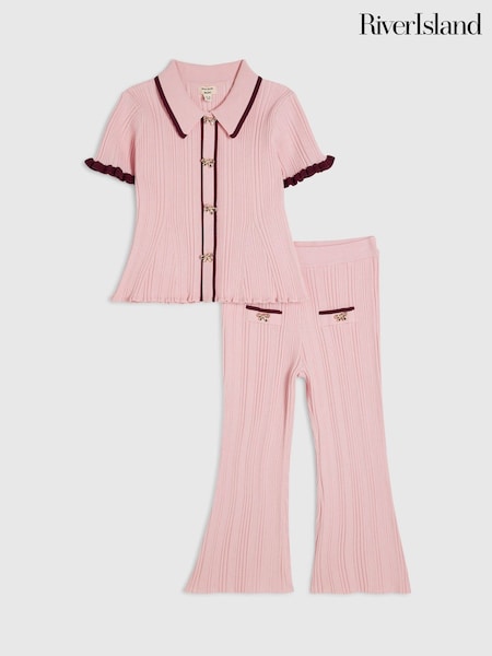 Pink - River Island Peplum Top & Kickflare Set