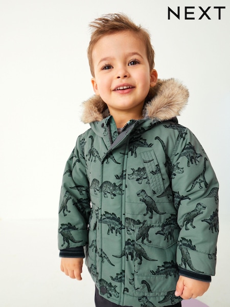 Dinozaur Verde din salvie - Palton parka cu blană artificială impermeabil (3luni-7ani) (676029) | 139 LEI - 159 LEI