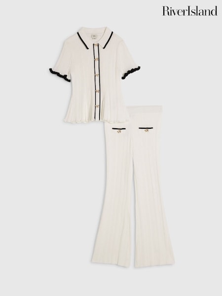 Cream - River Island Peplum Top & Kickflare Set