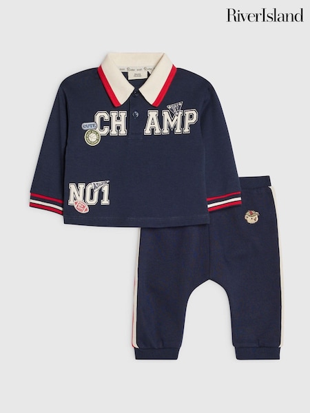 Blue - River Island Varsity Badge Top & Joggers Set