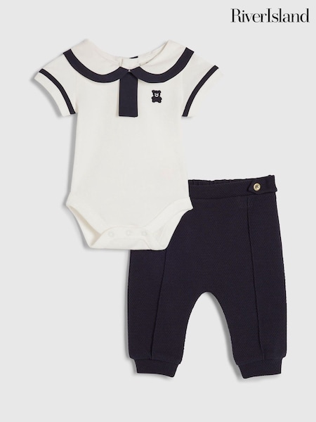 Blue - River Island Bow Tie Shirt & Trousers Set