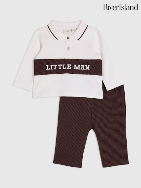 Brūna krāsa - River Island Little Man topiņš ar rāvējslēdzēju un sporta biksīšu komplekts