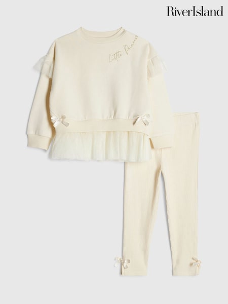 Cream - River Island Tulle Bow Top & Leggings Set