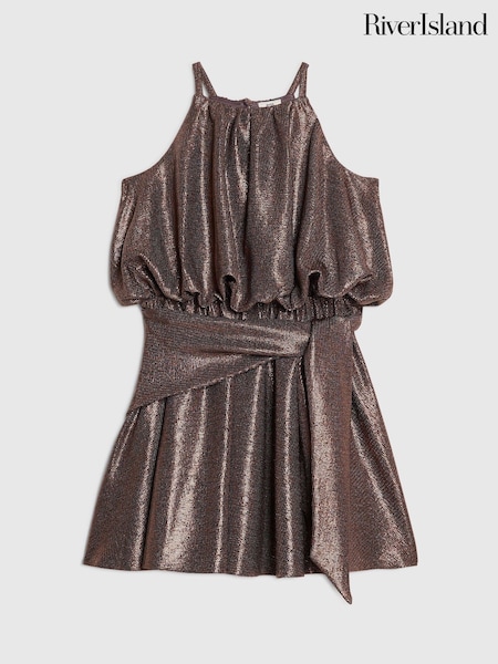 Brown - River Island Halter Plisse Dress