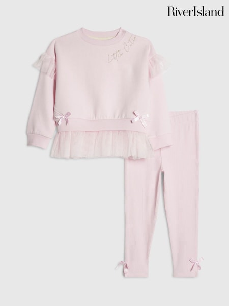 Pink - River Island Tulle Bow Top & Leggings Set