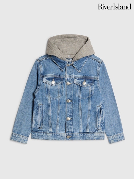 Blue - River Island Hooded Denim Jacket