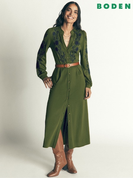 Green Embroidery - Boden Juliet Jersey Midi-kjole