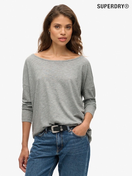Superdry Smoke Grey Marl Long Sleeve Jersey Top (676680) | 1,382 UAH