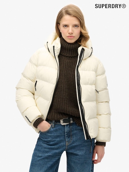 Superdry Off White Hooded Sports Puffer Jacket (677064) | €121