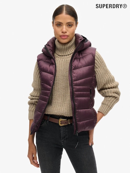 Пурпурный Smoky Aubergine - Superdry Hooded Fuji Quilt Padded Gilet Jacket (677183) | €129