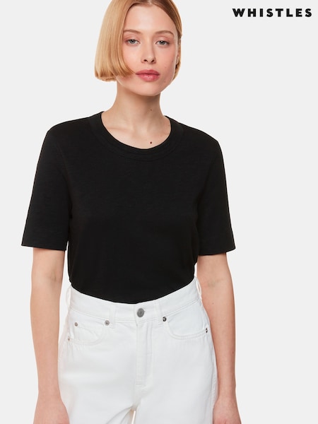 Whistles Black 100% Cotton Rosa T-Shirt (677318) | $61