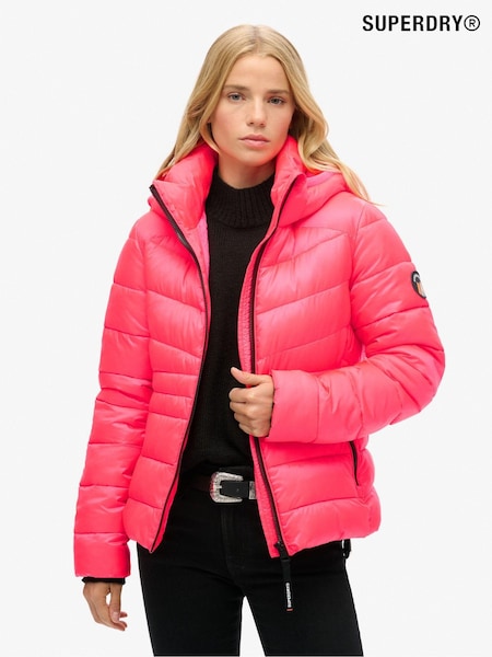 Superdry Hyper Fire Pink Hooded Fuji Quilt Padded Jacket (677402) | €145