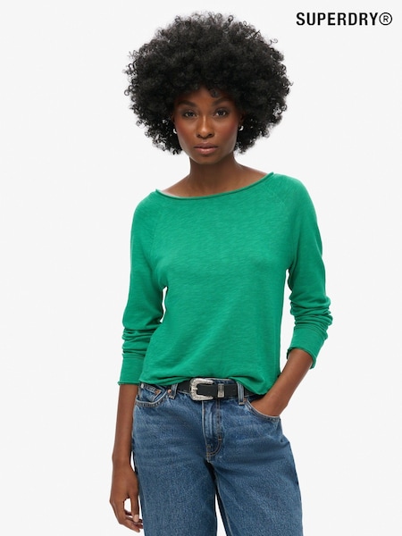 Superdry Drop Kick Green Long Sleeve 100% Cotton French Terry Top (677414) | €36