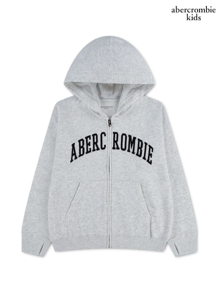 Gray - Abercrombie & Fitch Logo Buong Zip Hoodie