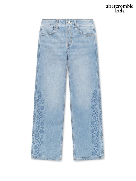 Blau - Abercrombie & Fitch Bestickte Jeans mit weitem Bein