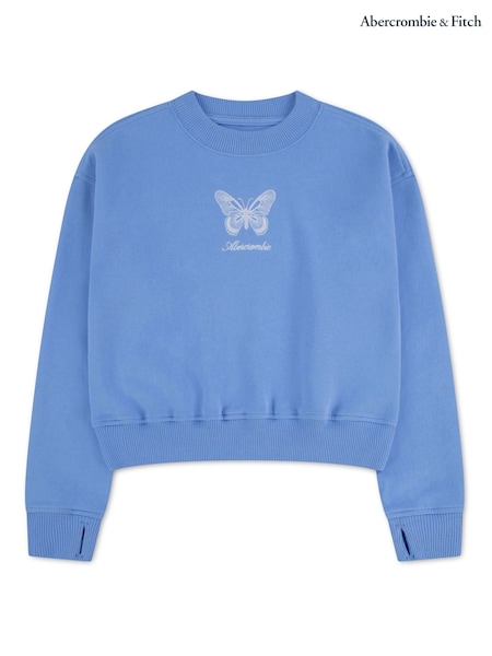 Blue - Abercrombie & Fitch Butterfly Crew Neck Sweatshirt
