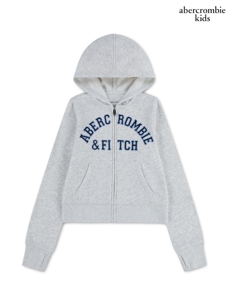 رمادي - سترة بهودي بشعار وسحاب طولي من Abercrombie & Fitch
