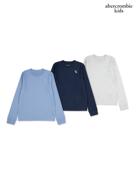Blue/Grey/Navy Blue - Abercrombie & Fitch Long Sleeve T-shirts 3 Pack