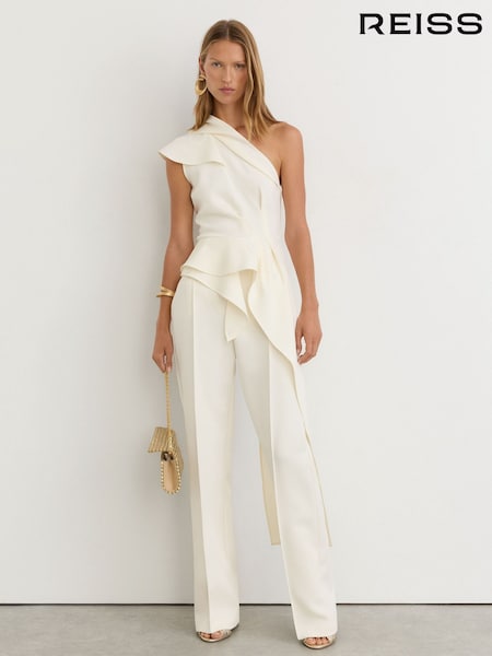象牙色 - Reiss Rosa One-shoulder Structured-frill Top