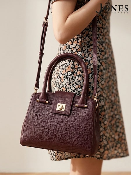 Burgundy Red - Jones Bootmaker Whimsy Leather Top Handle Tote Bag