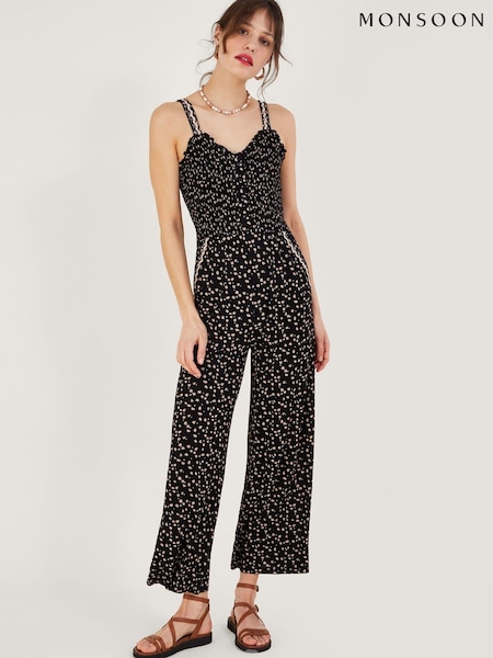 Monsoon Black Dot Print Shirred Jumpsuit in Lenzing™ EcoVero™ (678718) | €21