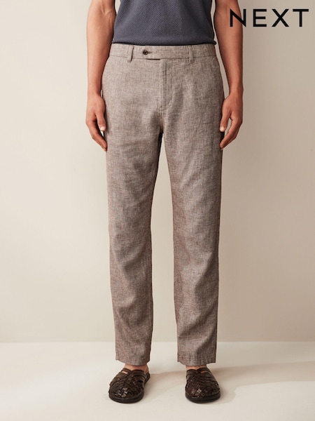 Brown Textured Linen Blend Trousers (678797) | € 8