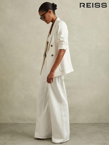 Reiss White Larsson Petite Double Breasted Twill Blazer (678986) | €169