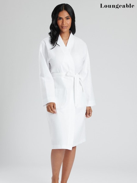 Loungeable White 100% Cotton Waffle Robe (679139) | €28