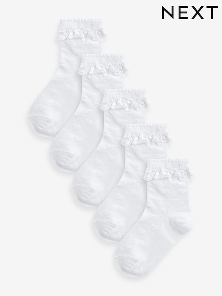 White 5 Pack Cotton Rich Heart Texture Ruffle Ankle Socks (679162) | €11.50 - €14