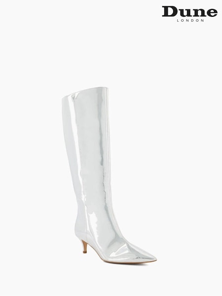 Dune London Silver Smooth Kitten Heel Point Knee-High Boots (679429) | €51