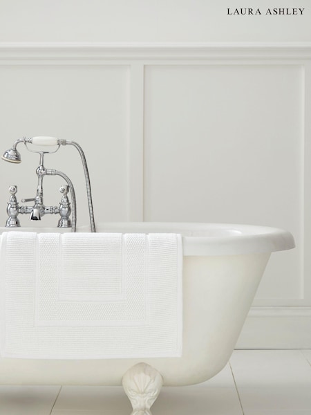 Laura Ashley White Cotton Border 100% Cotton Bath Mat (679508) | AED140