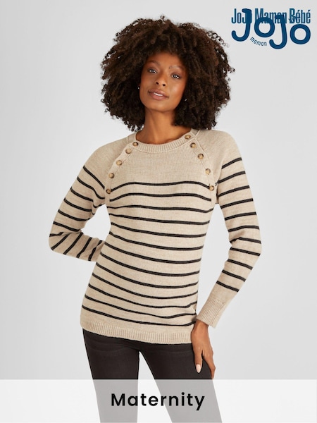 Haferflocken - JoJo Maman Bébé Gestreifter Schulterpullover für Mutterschaft und Stillzeit mit Knopfverschluss​​​​​​​ (679723) | 63 €