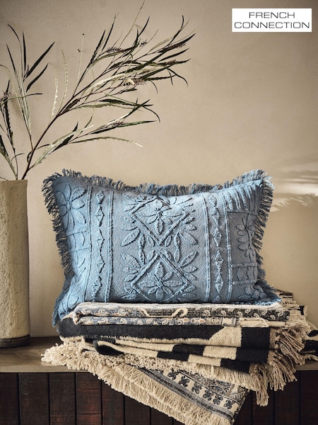 French Connection Slate Blue Elmwood Distressed Tufted Cushion (679936) | €40