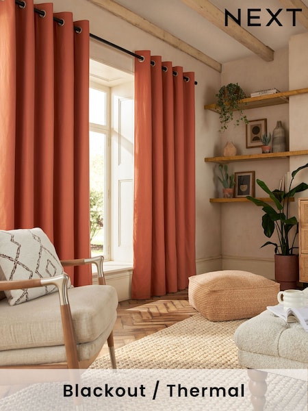 Orange Blackout/Thermal Cotton Eyelet Curtains (67W522) | €22 - €58