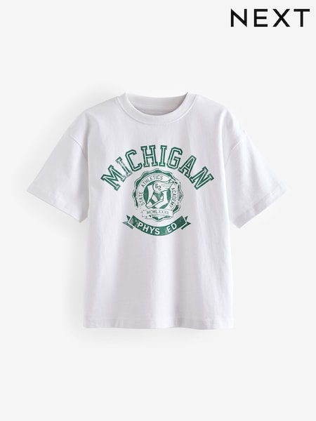 White Michigan Relaxed Fit Short Sleeve Graphic T-Shirt (3-16yrs) (680586) | AED17 - AED24