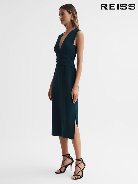 Reiss Teal Jayla Petite Fitted Wrap Design Midi Dress (680792) | €85