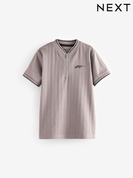 Stone Textured Short Sleeve Zip Neck 100% Cotton Polo Shirt (3-16yrs) (681517) | AED36 - AED51