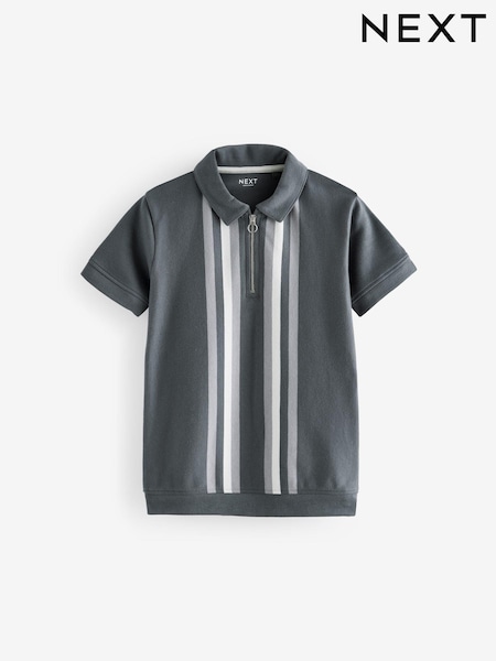 Grey 100% Cotton Quarter Zip Colourblock Short Sleeve Polo Shirt (3-16yrs) (681556) | €10 - €15
