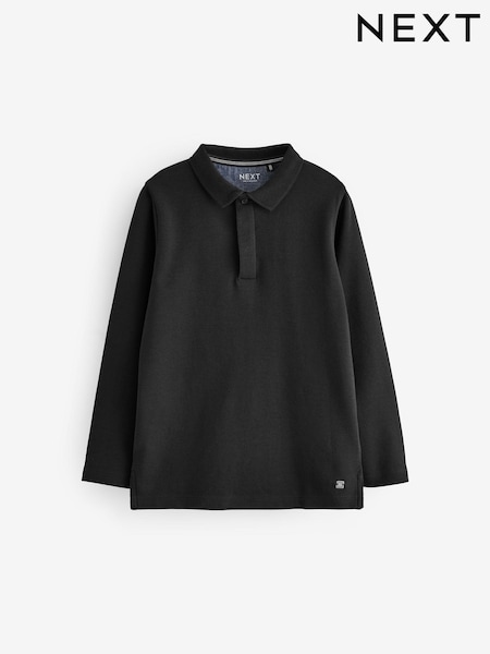 Black Long Sleeve 100% Cotton Polo Shirt (3-16yrs) (681577) | AED42 - AED60