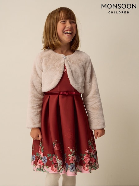 Brown - Monsoon Lara Bow Faux Fur Cardigan