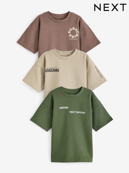 Green/Stone/Mauve Relaxed Fit Heavyweight 100% Cotton Short Sleeve Subscribe T-Shirts 3 Pack (3-16yrs) (681862) | €24 - €30