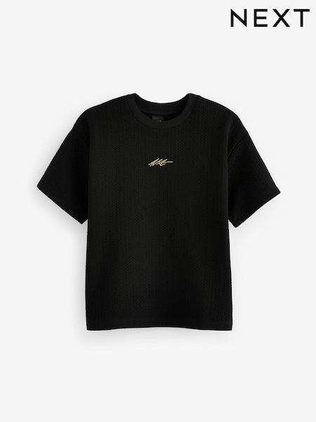 Black Relaxed Fit Short Sleeve Textured T-Shirt (3-16yrs) (681870) | 34 QAR - 44 QAR