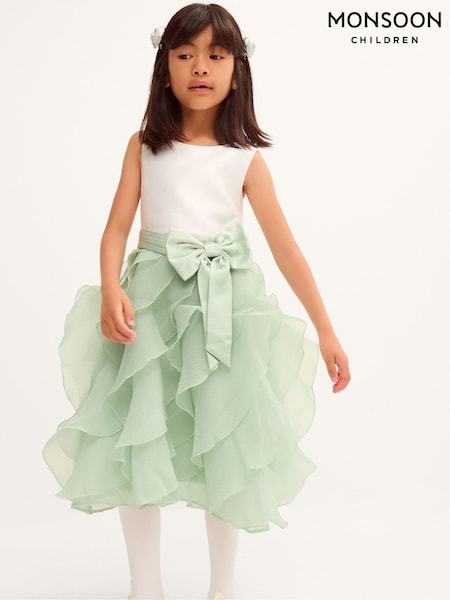 Sage Green - Monsoon Cancan Sleeveless Bow Ruffle Dress