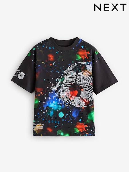 Musta jalkapallo - Relaxed Fit Lyhyt hiha Graphic Printti; kuvio T-paita (3-16v.) (682046) | €17 - €22