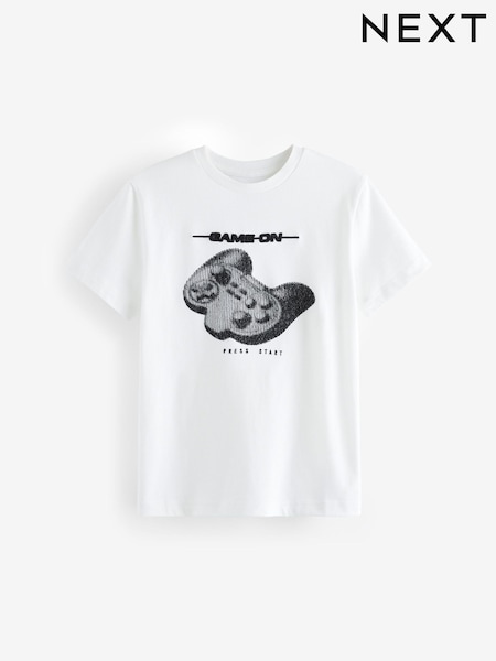 White Gamer Embroidery 100% Cotton Short Sleeve Graphic T-Shirt (3-16yrs) (682085) | € 5 - € 7
