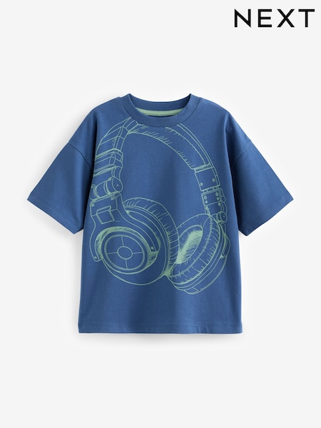 Blau mit Kopfhörer-Grafik - Relaxed Fit Short Sleeve Graphic Print T-Shirt (3-16yrs) (682109) | 6 € - 9 €